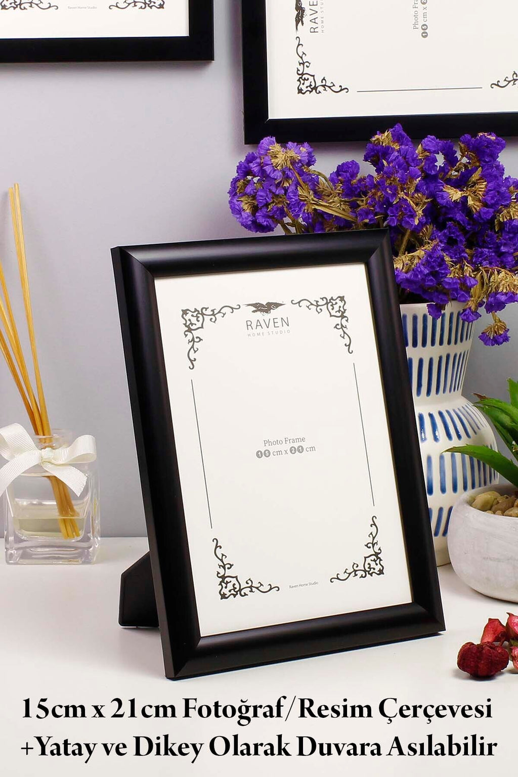 15cm x 21cm Raven Resim, Belge, Fotoğraf Çerçevesi Siyah Ayarlanabilir ayaklı