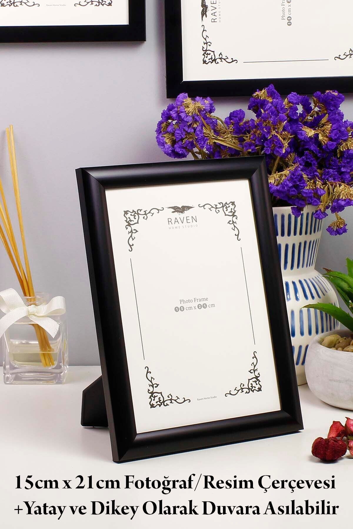 15cm x 21cm Raven Resim, Belge, Fotoğraf Çerçevesi Siyah Ayarlanabilir ayaklı